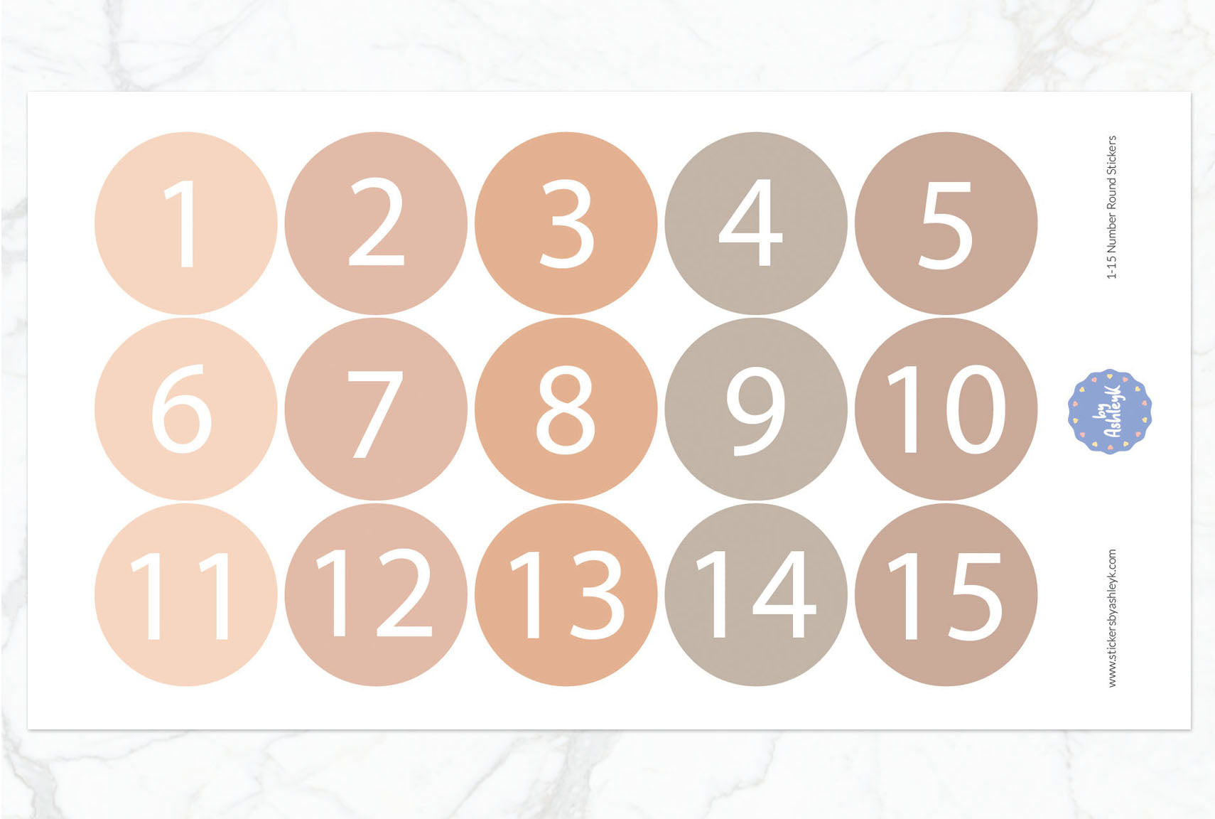 1—15 Numbers Round Stickers - Beige Neutral