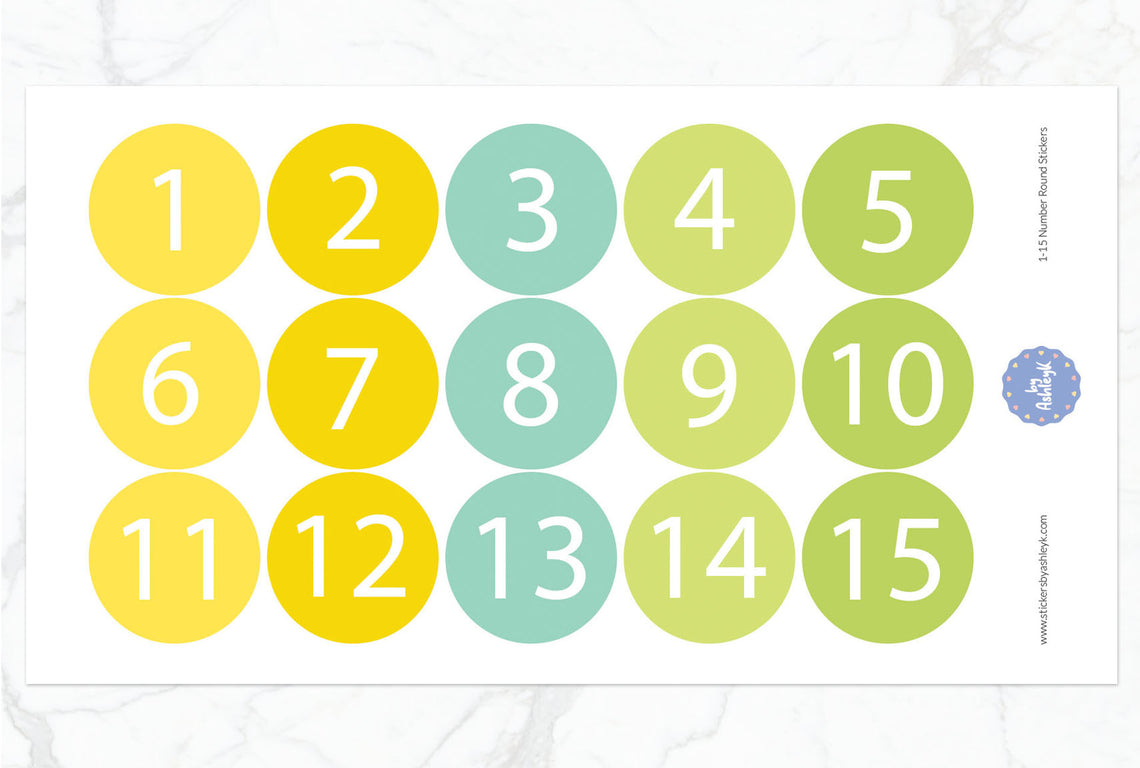 1—15 Numbers Round Stickers - Lemon&Lime
