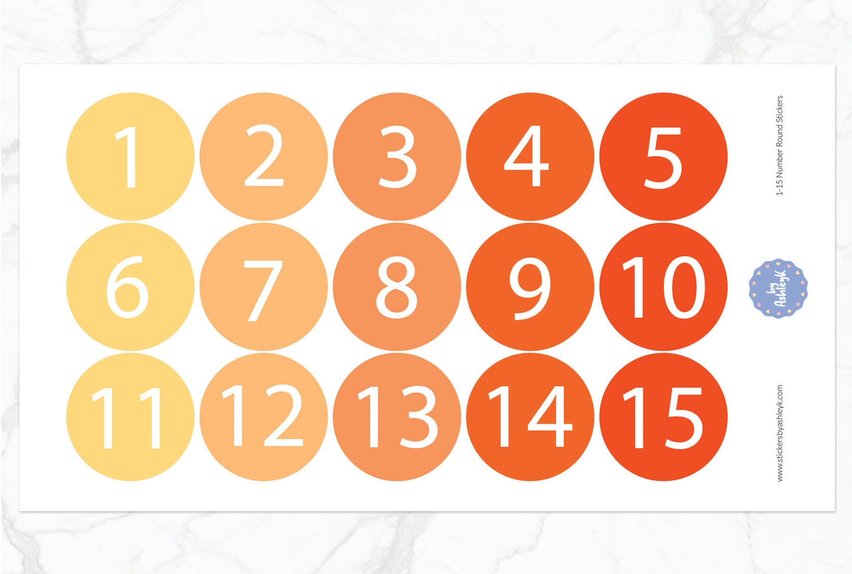 1—15 Numbers Round Stickers - Orange
