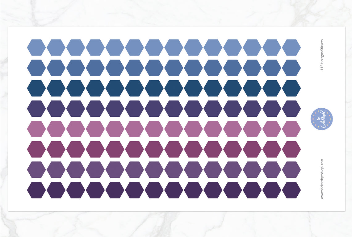 112 Hexagon Stickers - Blueberry