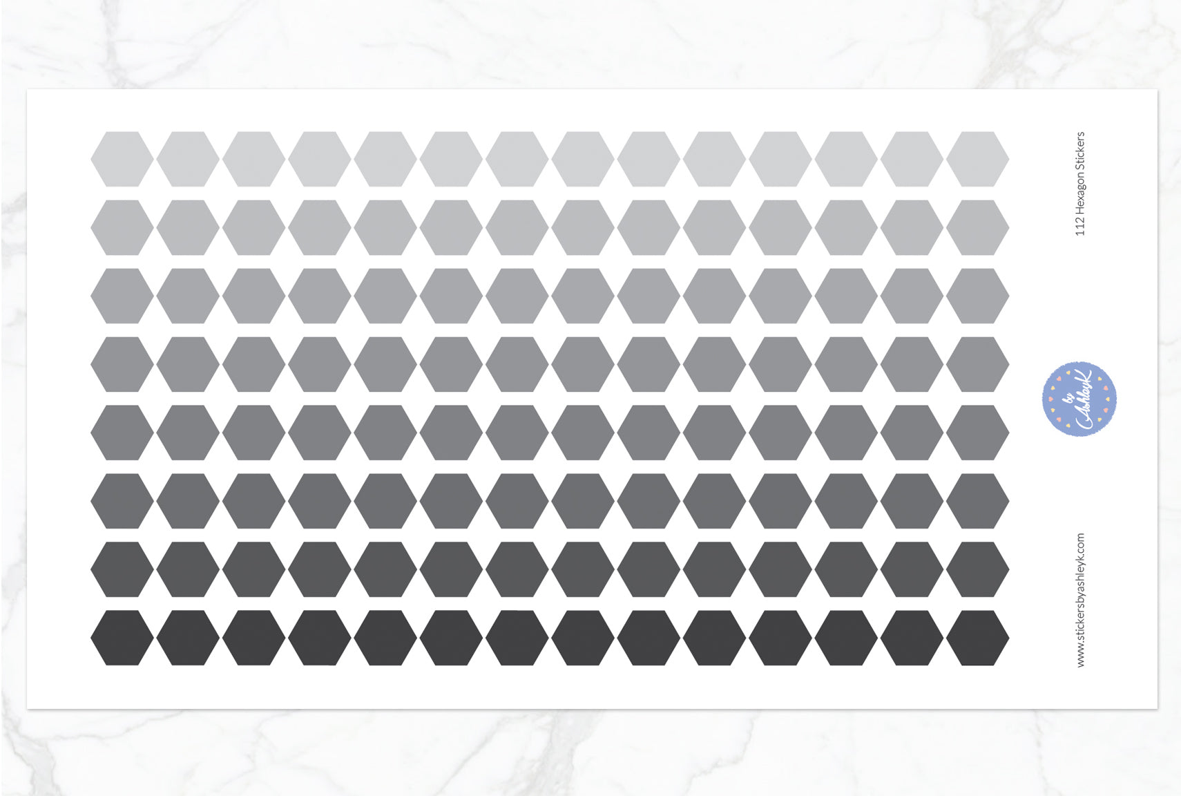 112 Hexagon Stickers - Monochrome