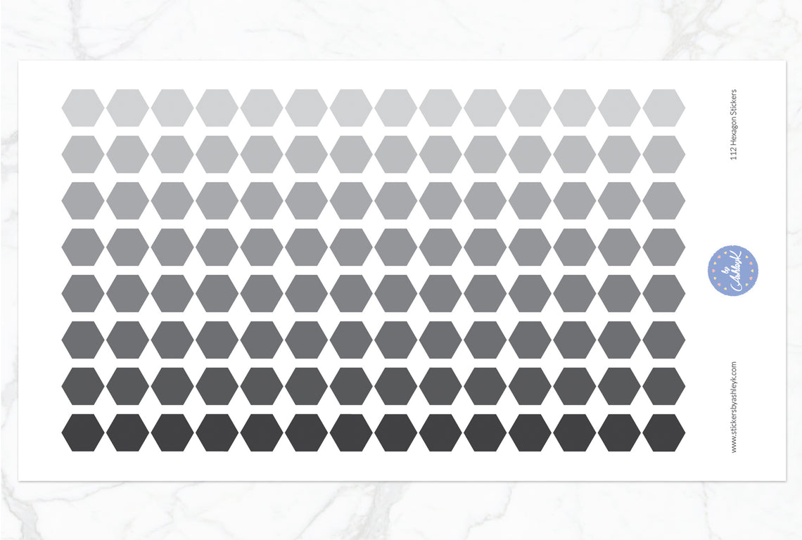 112 Hexagon Stickers - Monochrome