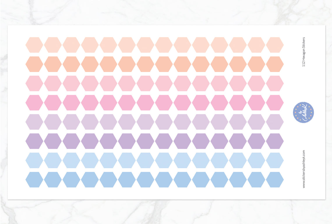 112 Hexagon Stickers - Pastel Sunset