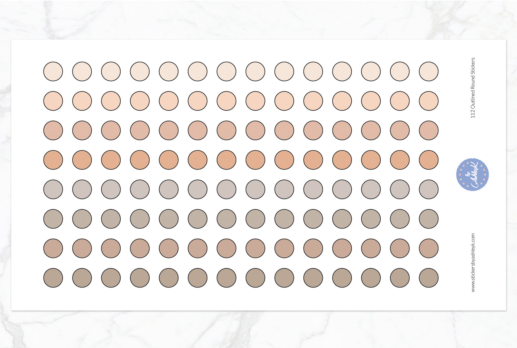 112 Outlined Dot Planner Stickers - Beige Neutral