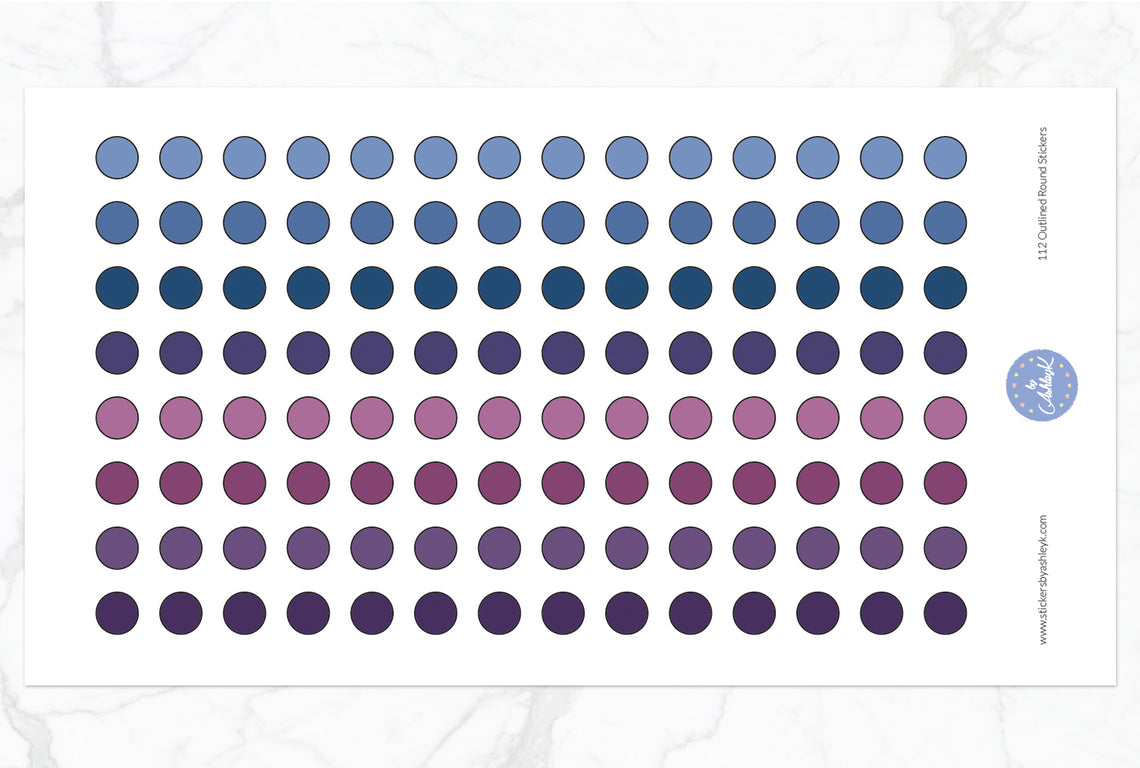 112 Outlined Dot Planner Stickers - Blueberry