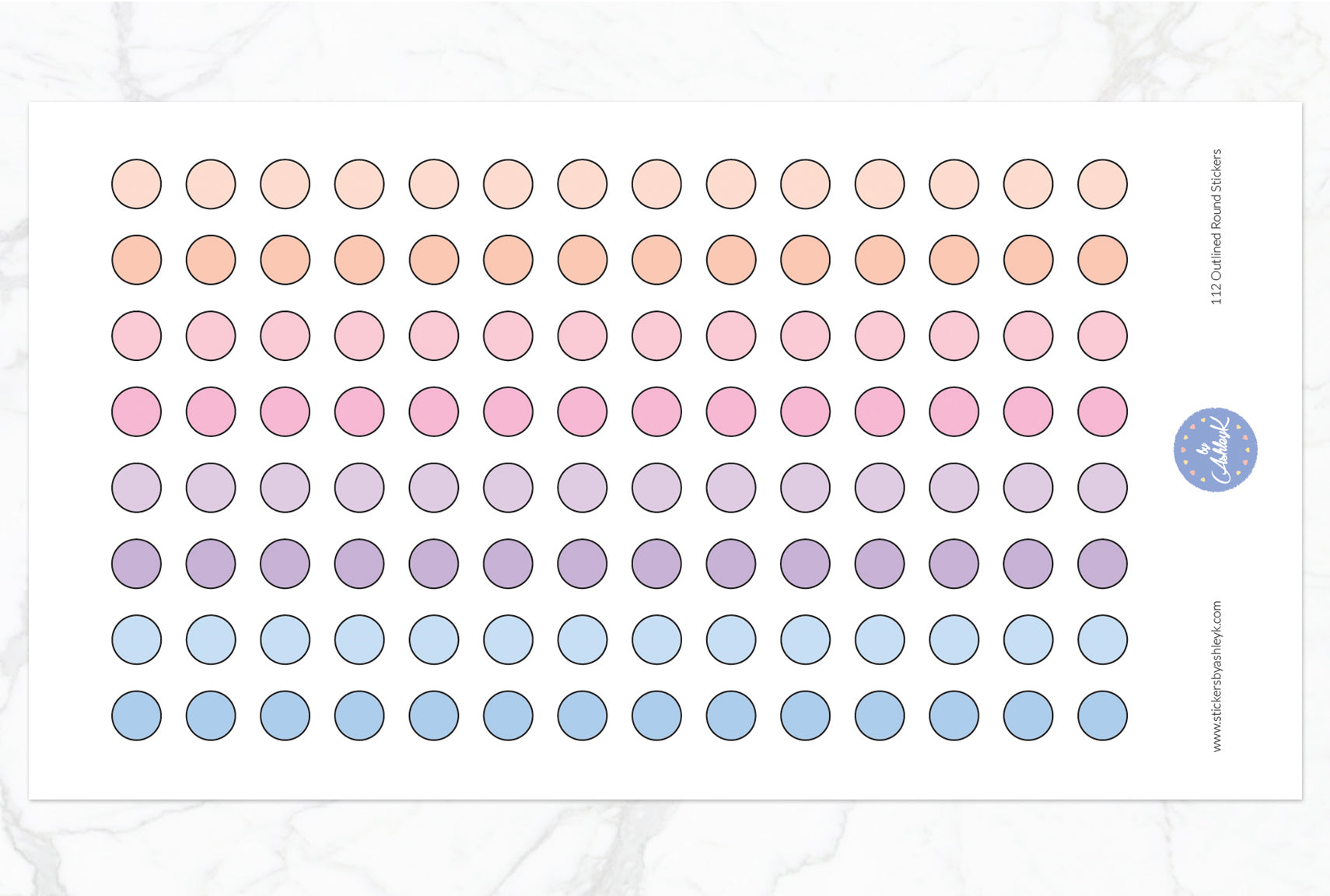 112 Outlined Dot Planner Stickers - Pastel Sunset