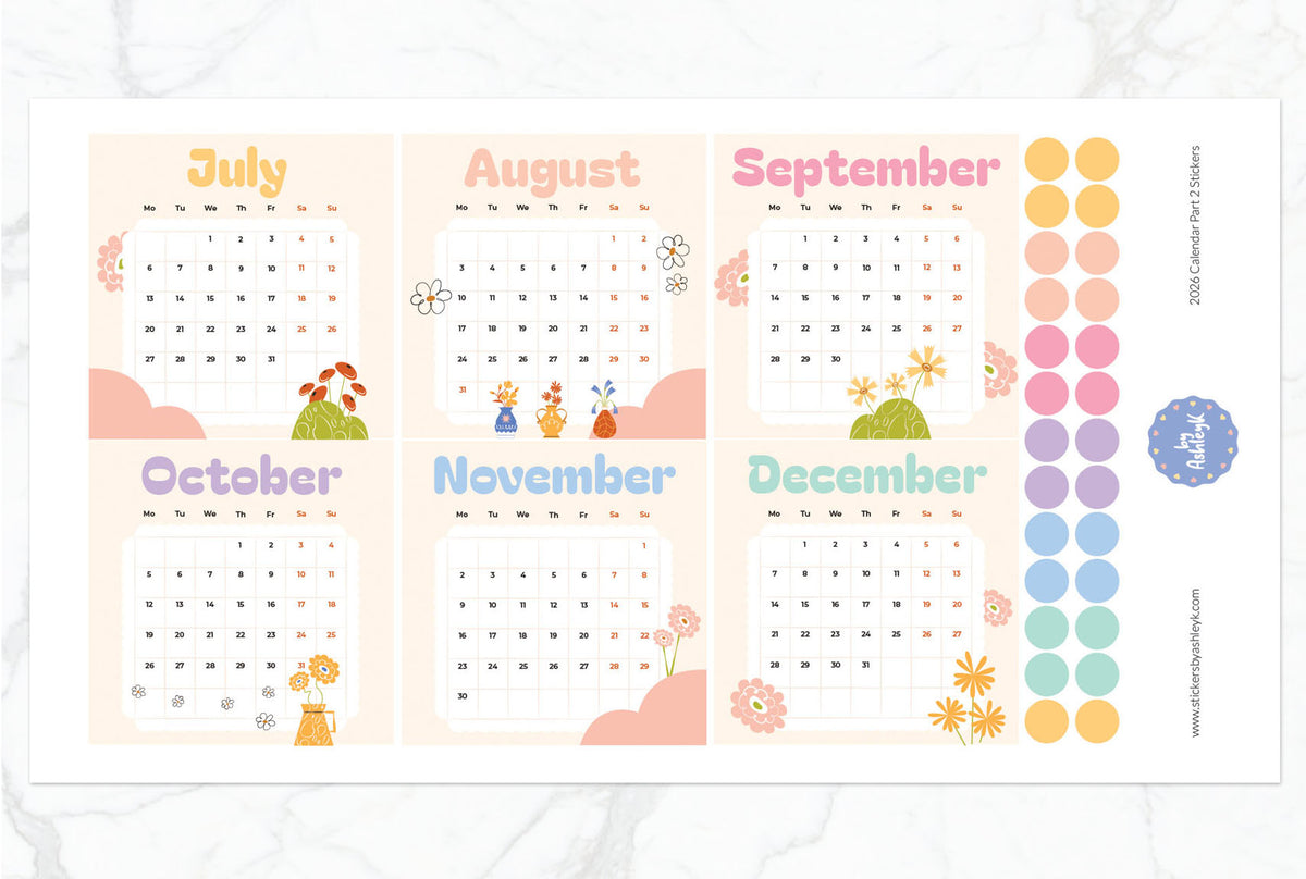 2026 Calendar Planner Stickers – Stickers by AshleyK