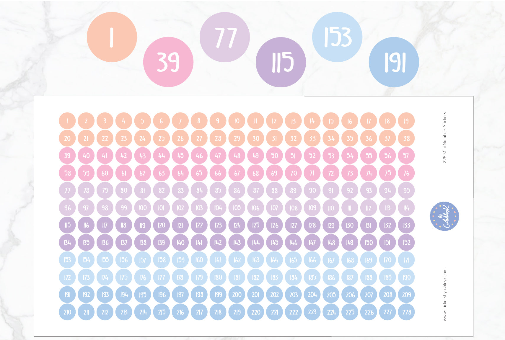 228 Mini Numbers Stickers