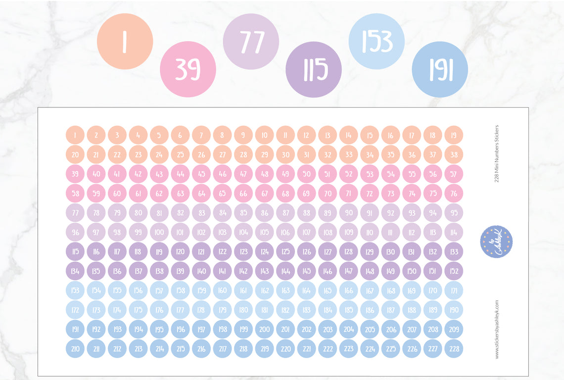 228 Mini Numbers Stickers