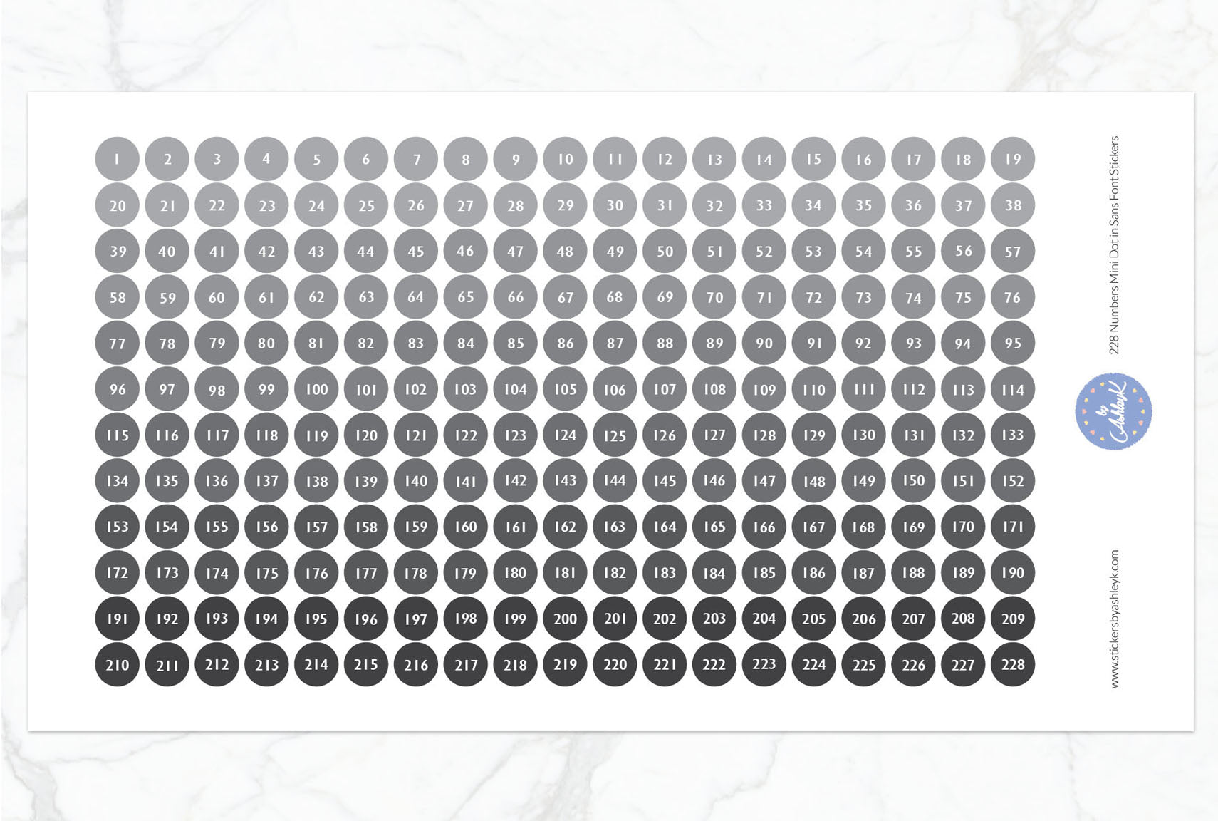 228 Numbers Mini Dot in Sans Font Stickers - Monochrome