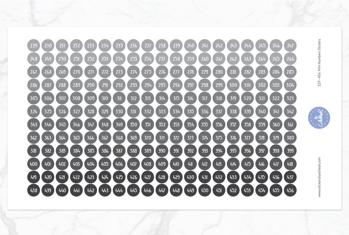 229~456 Mini Numbers Stickers - Monochrome