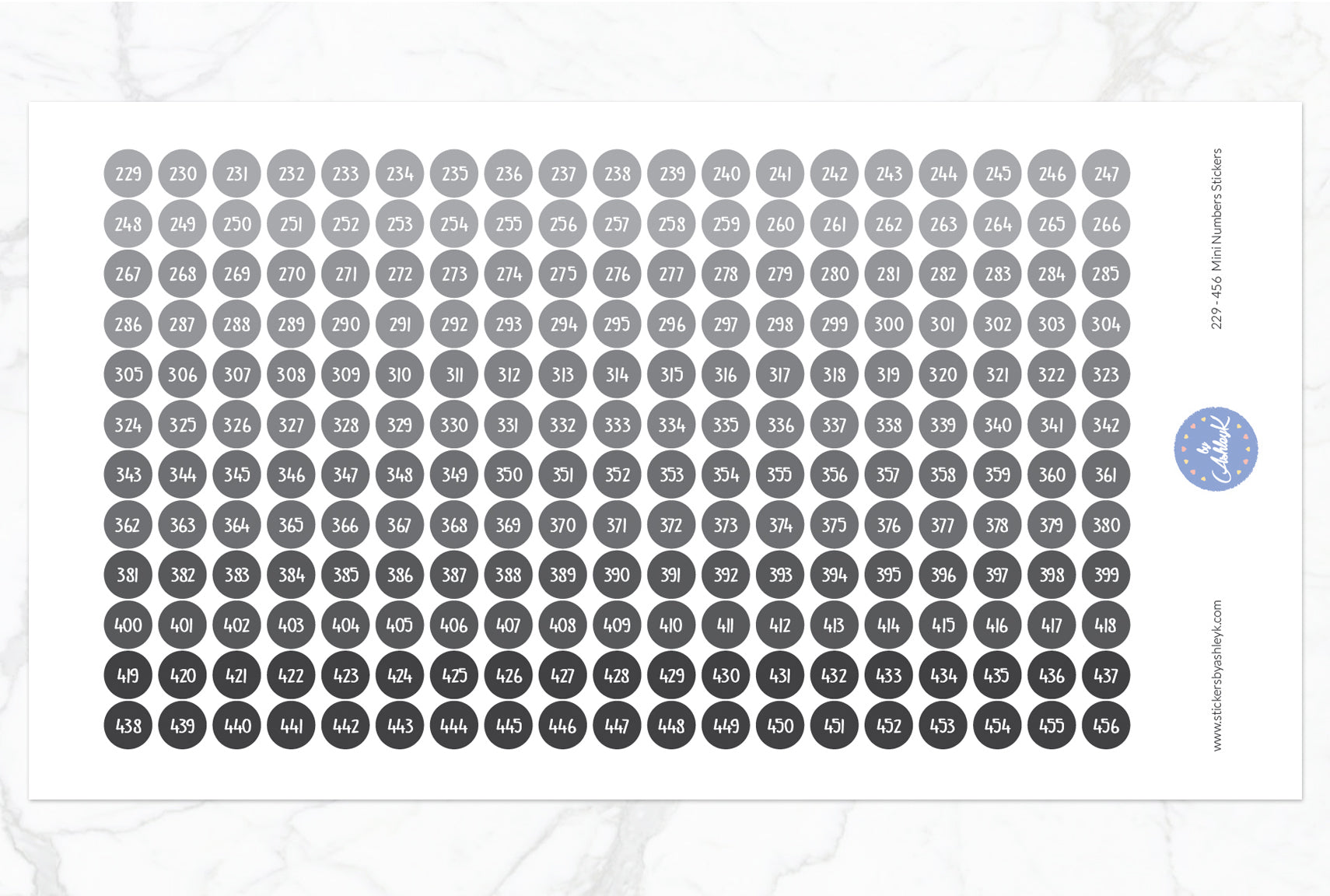 229~456 Mini Numbers Stickers - Monochrome
