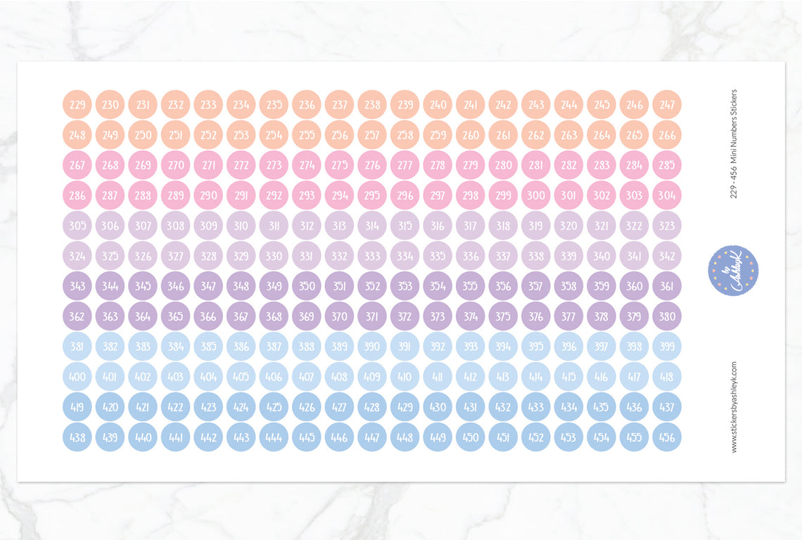 229~456 Mini Numbers Stickers - Pastel Sunset