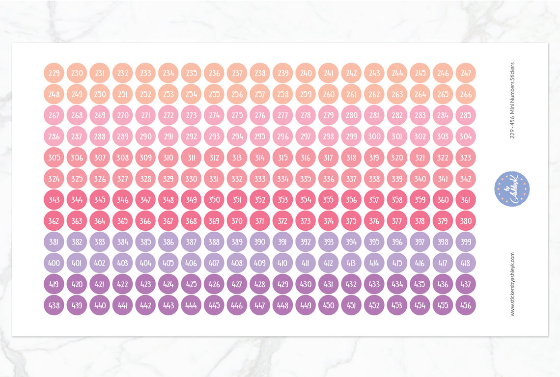 229~456 Mini Numbers Stickers - Raspberry