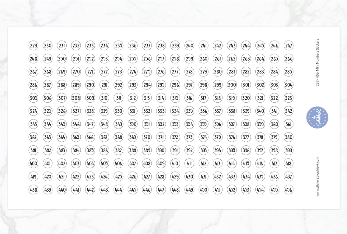229~456 Mini Numbers Stickers - White