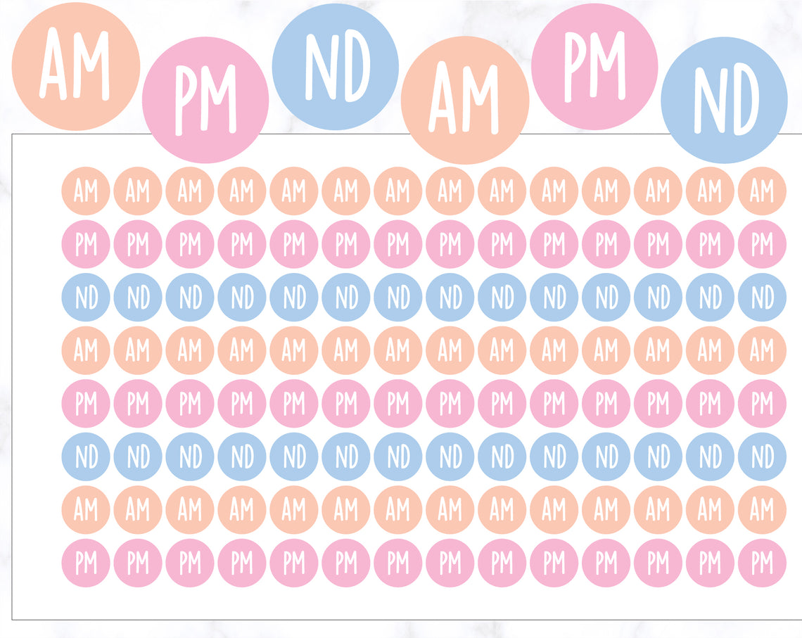 AM PM ND Round Stickers