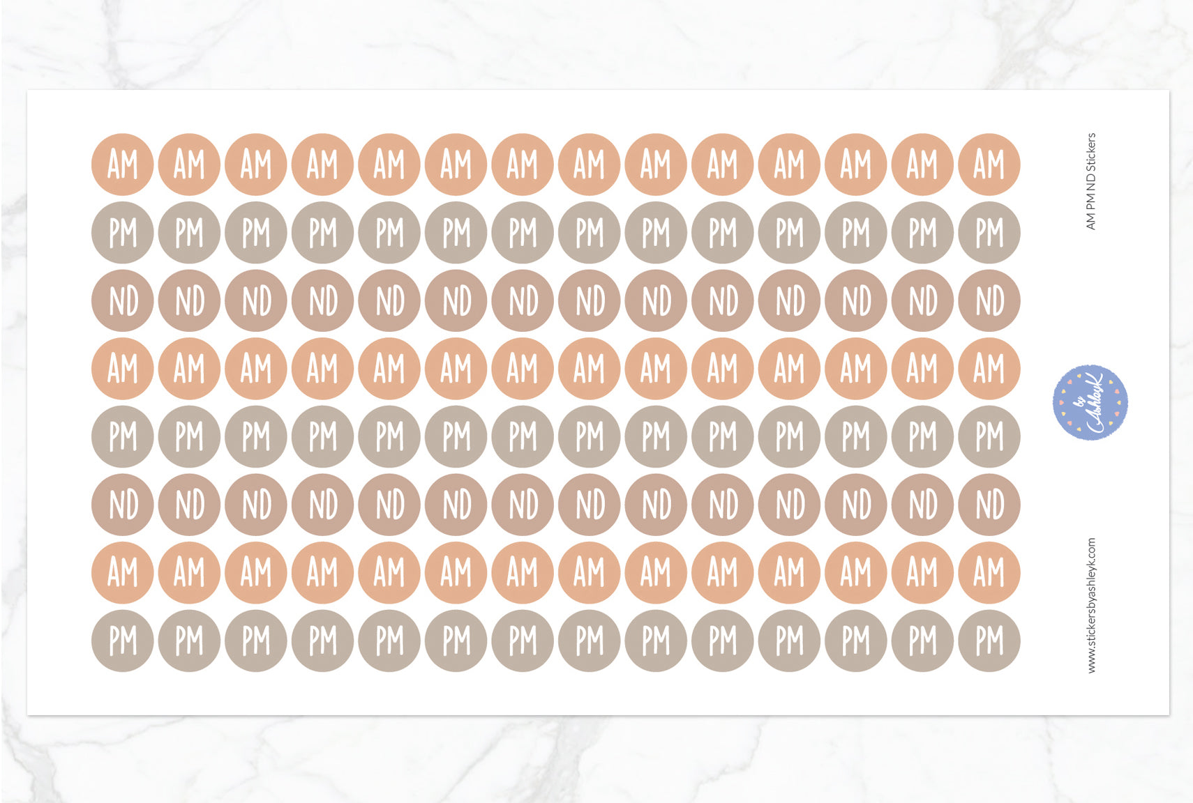 AM PM ND Round Stickers - Beige Neutral