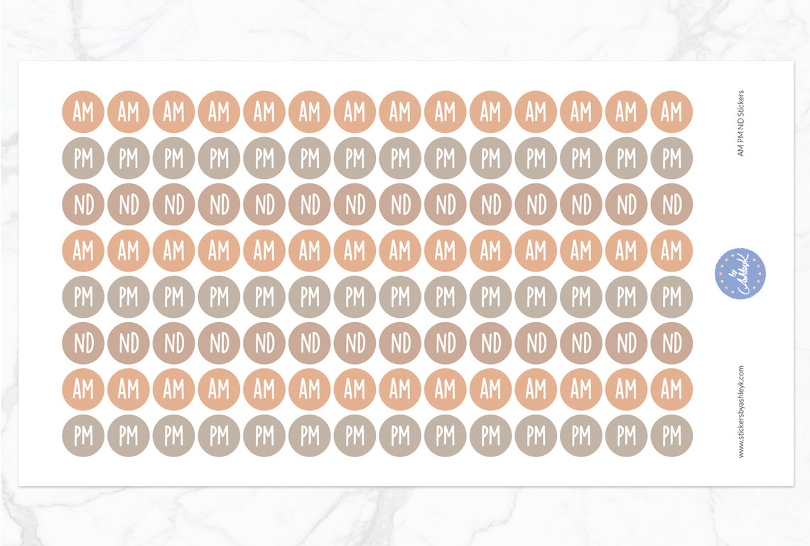 AM PM ND Round Stickers - Beige Neutral