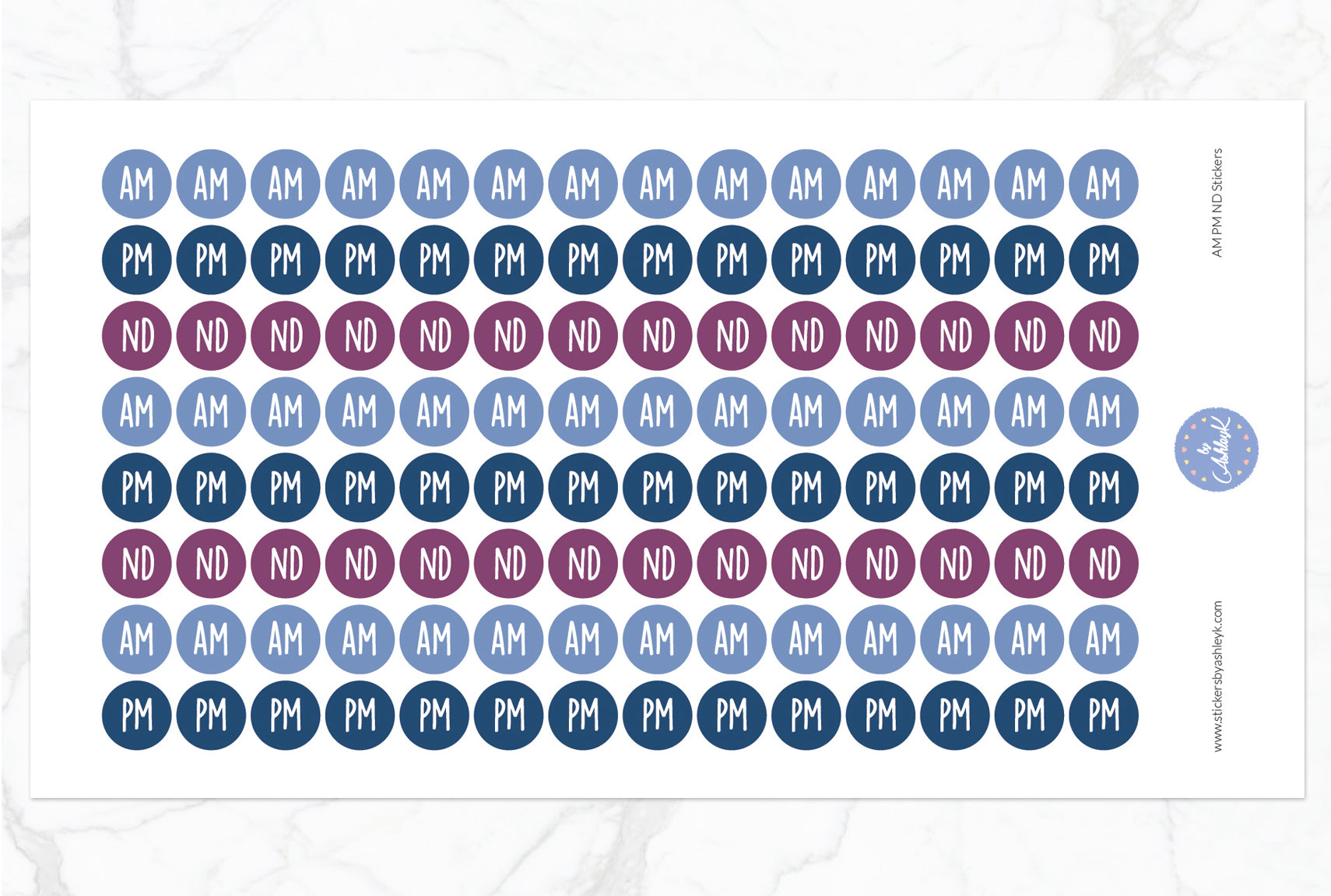 AM PM ND Round Stickers - Blueberry