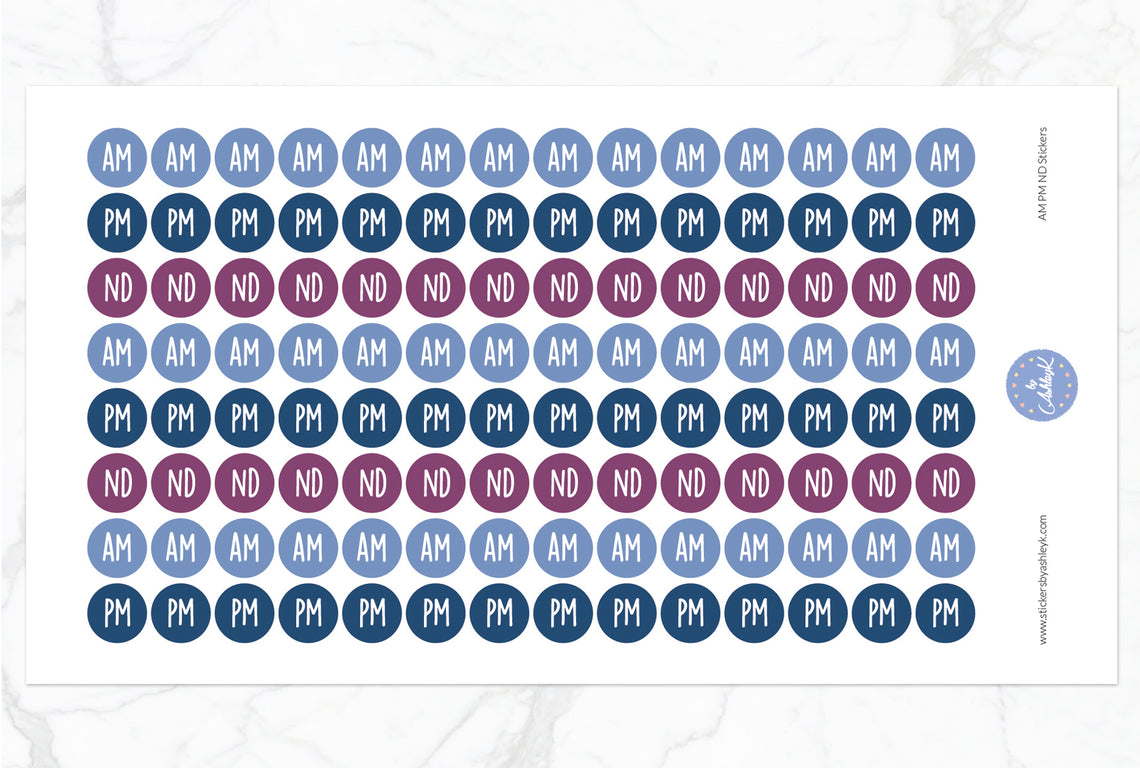 AM PM ND Round Stickers - Blueberry