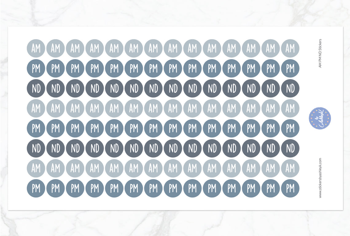 AM PM ND Round Stickers - Modern Neutral