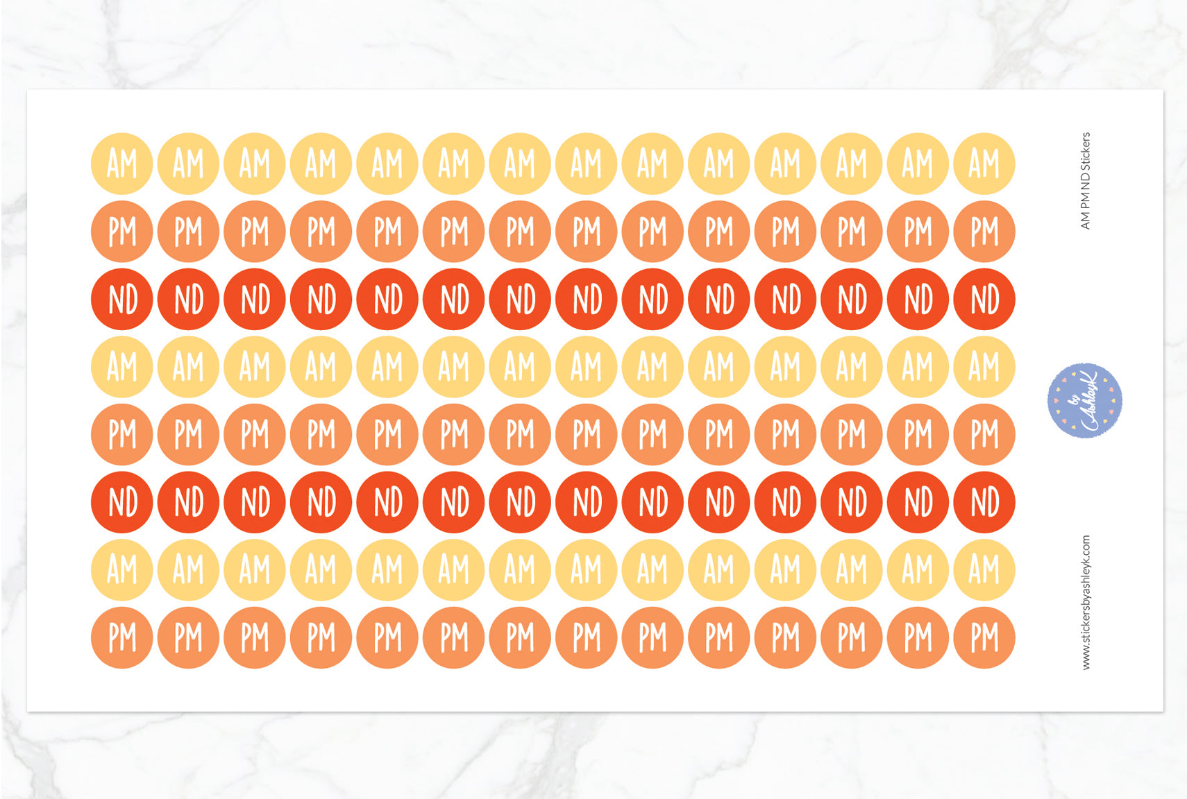 AM PM ND Round Stickers - Orange
