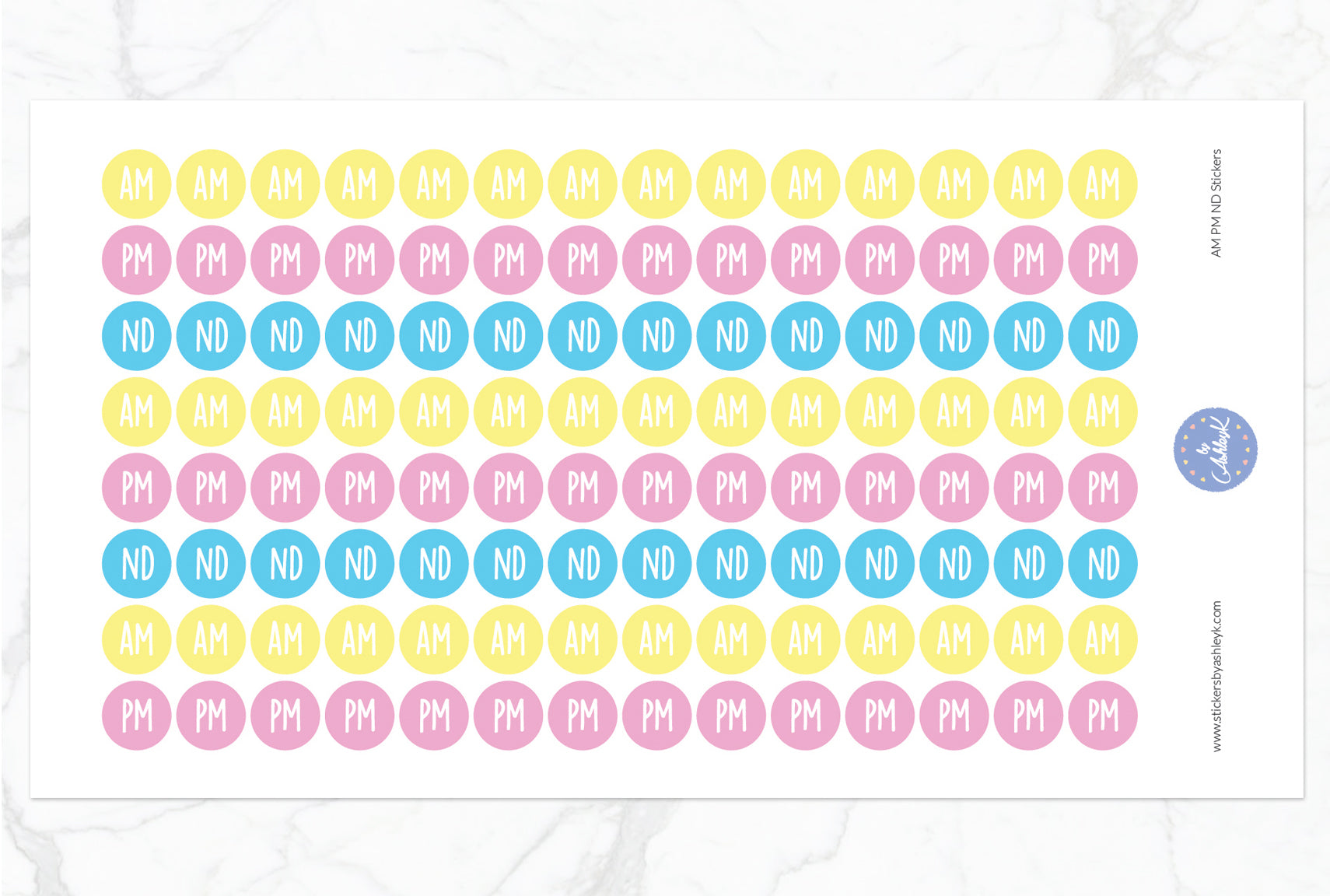 AM PM ND Round Stickers - Pastel