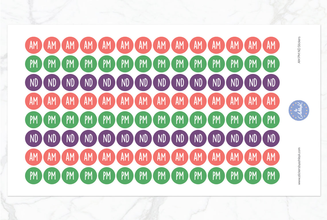 AM PM ND Round Stickers - Pastel Rainbow