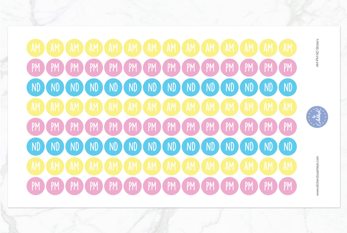 AM PM ND Round Stickers - Pastel