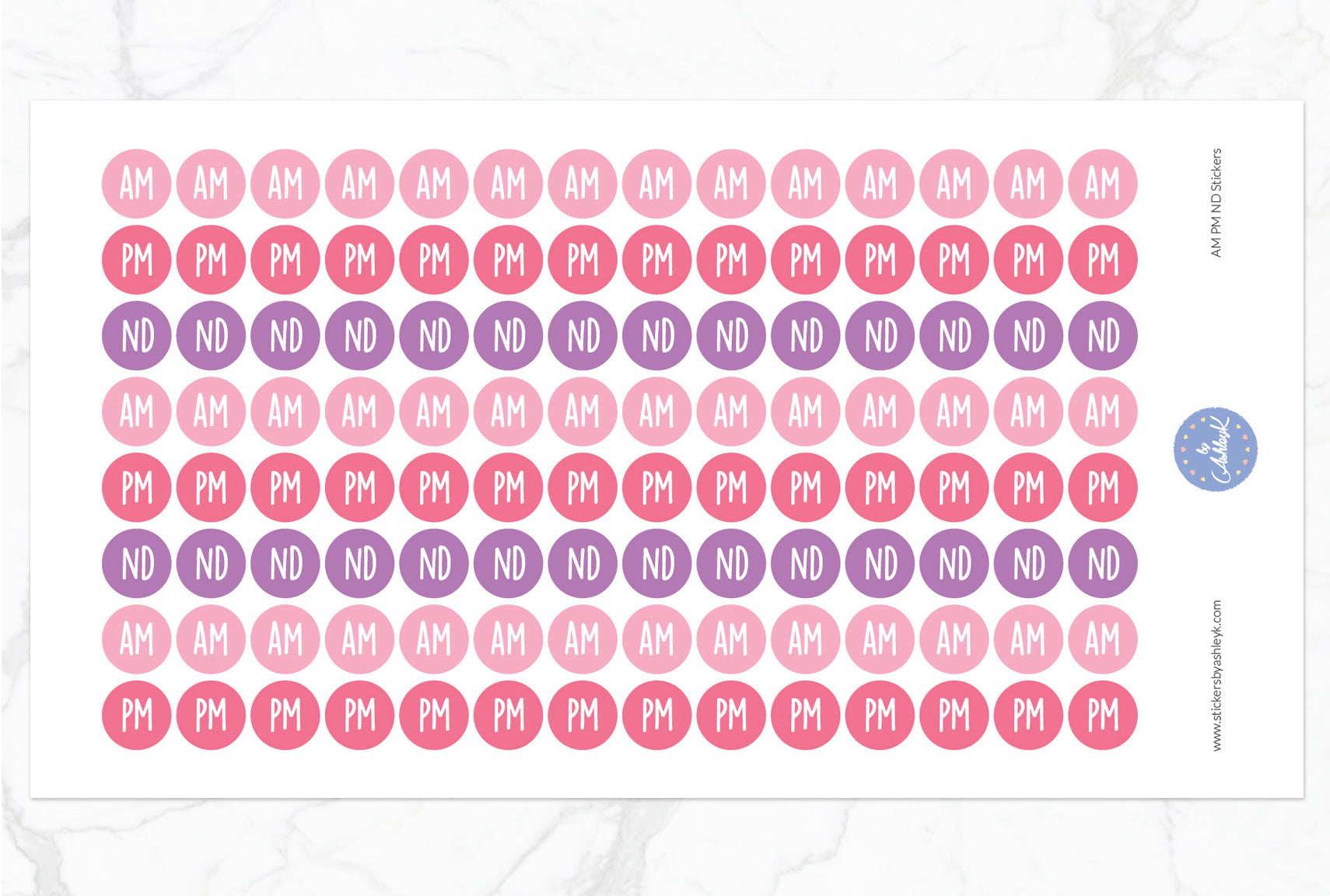 AM PM ND Round Stickers - Raspberry