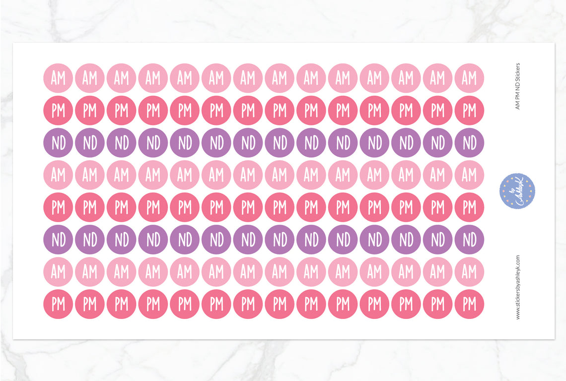 AM PM ND Round Stickers - Raspberry