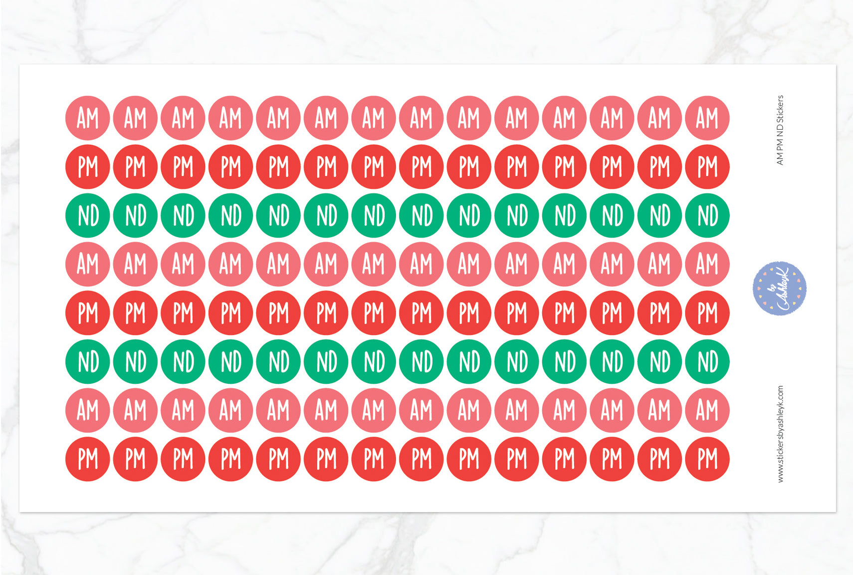 AM PM ND Round Stickers - Watermelon