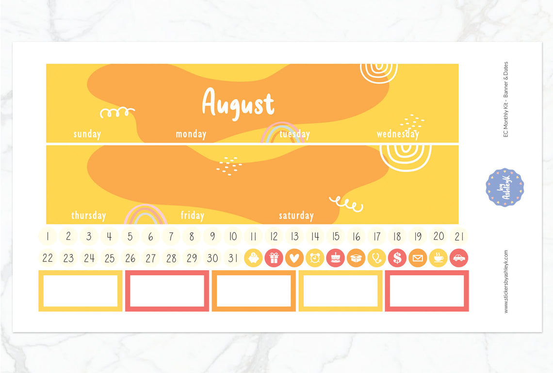 August Erin Condren Monthly Kit - Banners & Dates