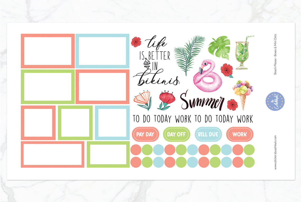 Beach Please Weekly Spread Stickers - Boxes & Mini Dots