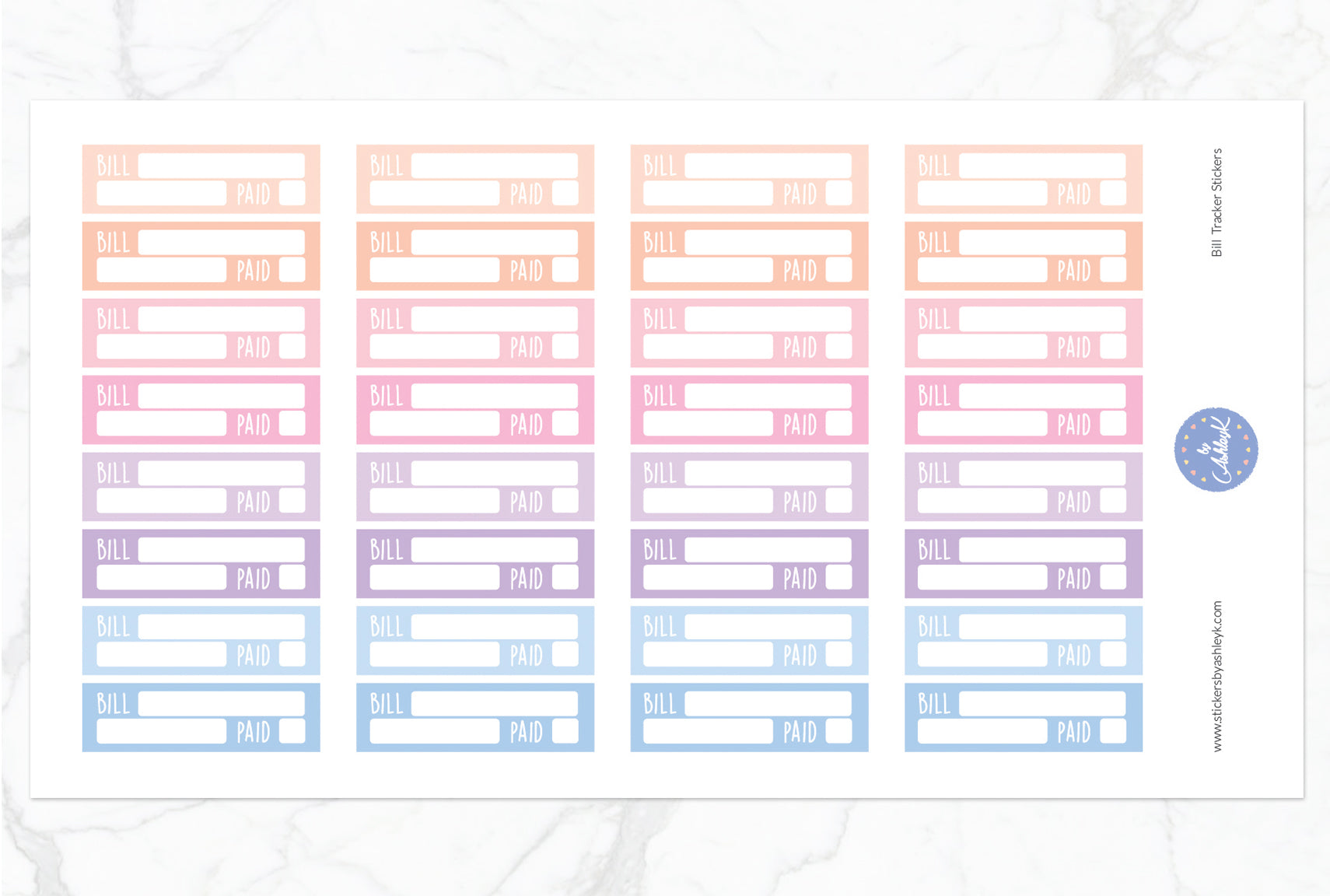 Bill Tracker Stickers - Pastel Sunset