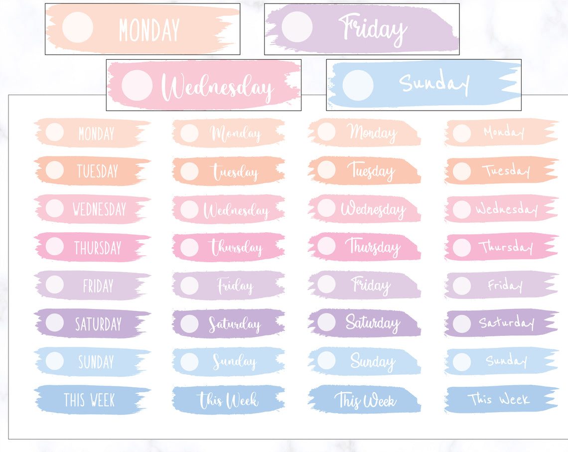 Brush Stroke Days Cover Planner Stickers