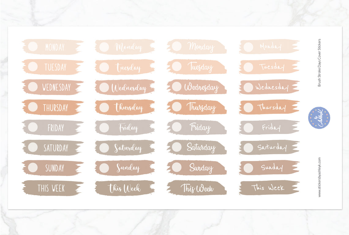 Brush Stroke Days Cover Planner Stickers - Beige Neutral