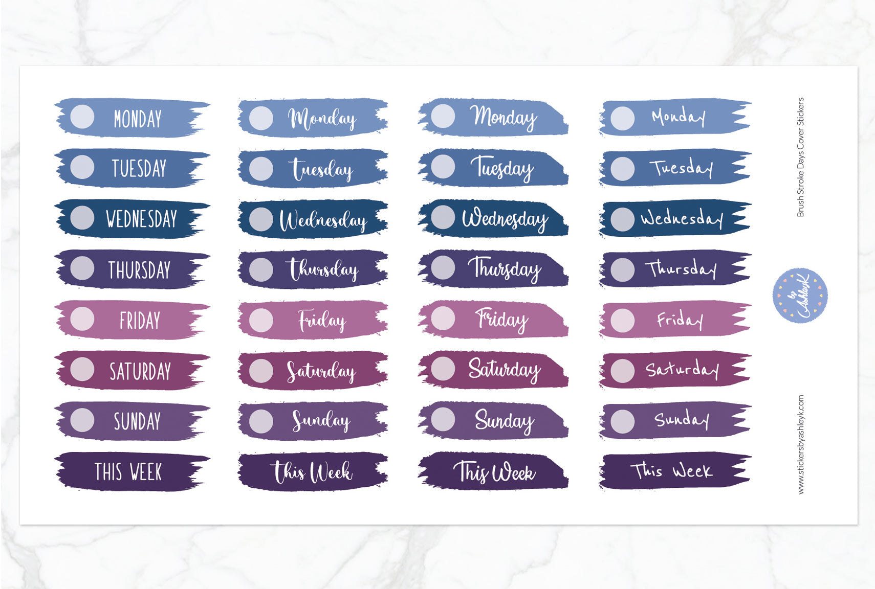 Brush Stroke Days Cover Planner Stickers - Blueberry