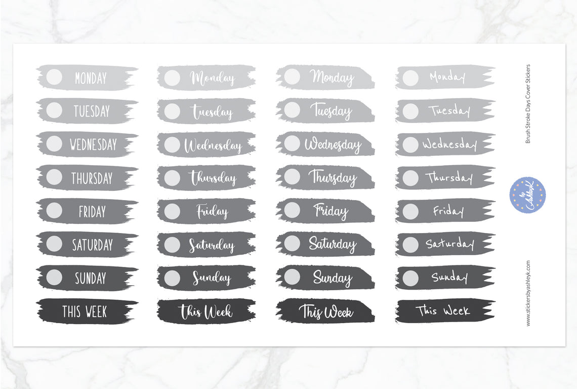 Brush Stroke Days Cover Planner Stickers - Monochrome