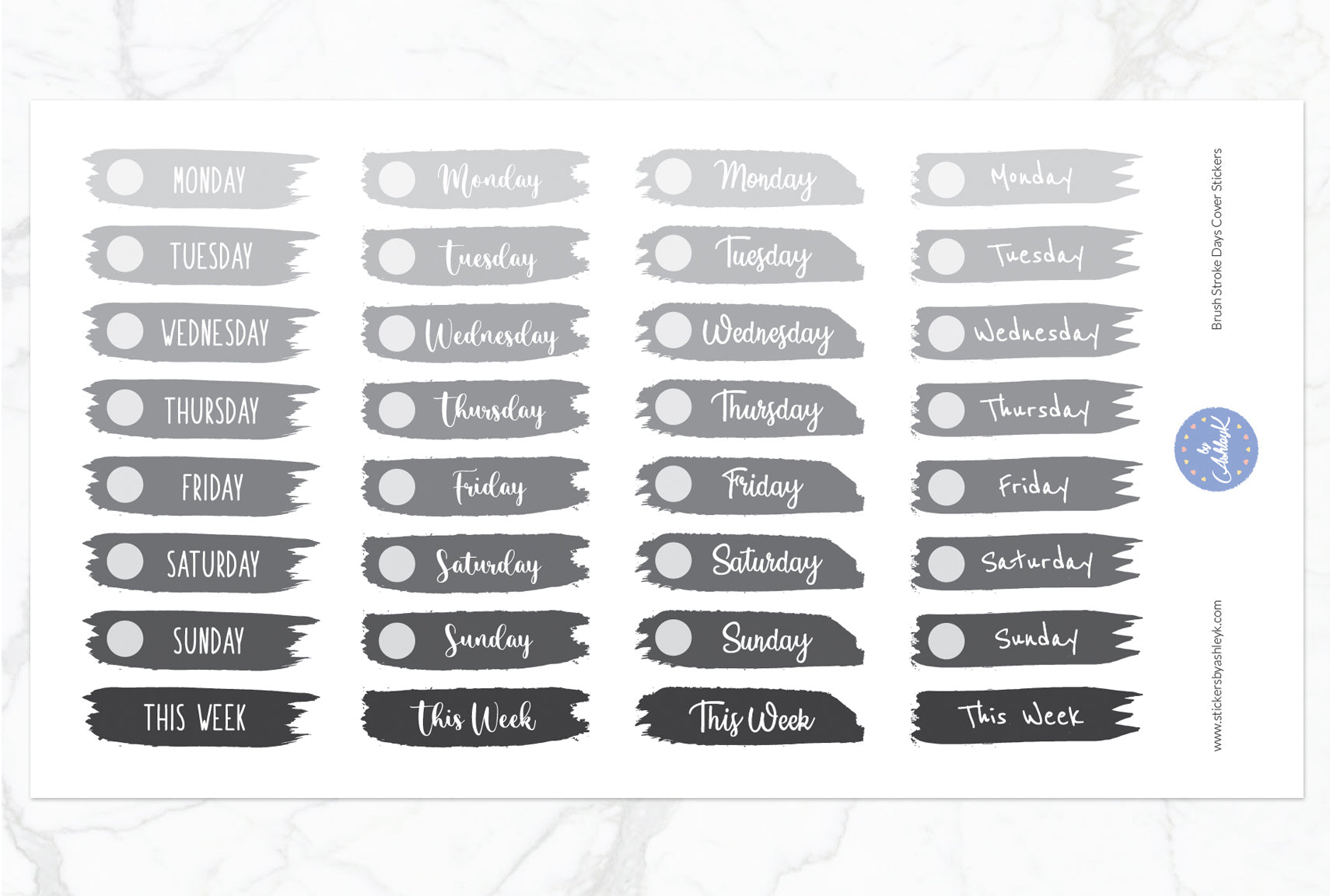 Brush Stroke Days Cover Planner Stickers - Monochrome
