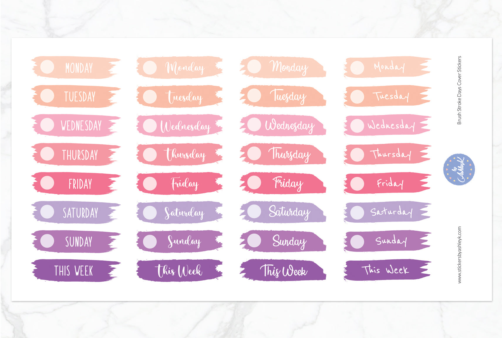 Brush Stroke Days Cover Planner Stickers - Raspberry