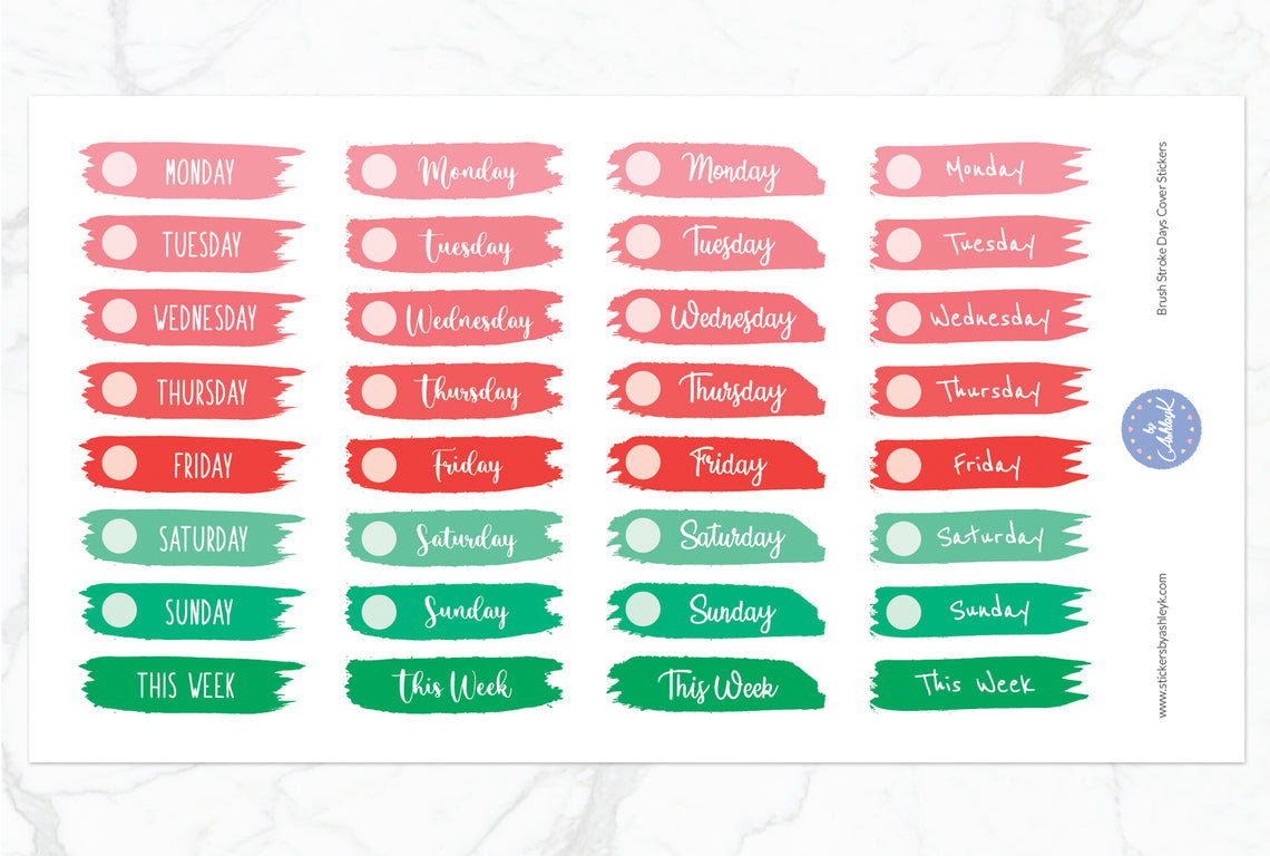 Brush Stroke Days Cover Planner Stickers - Watermelon