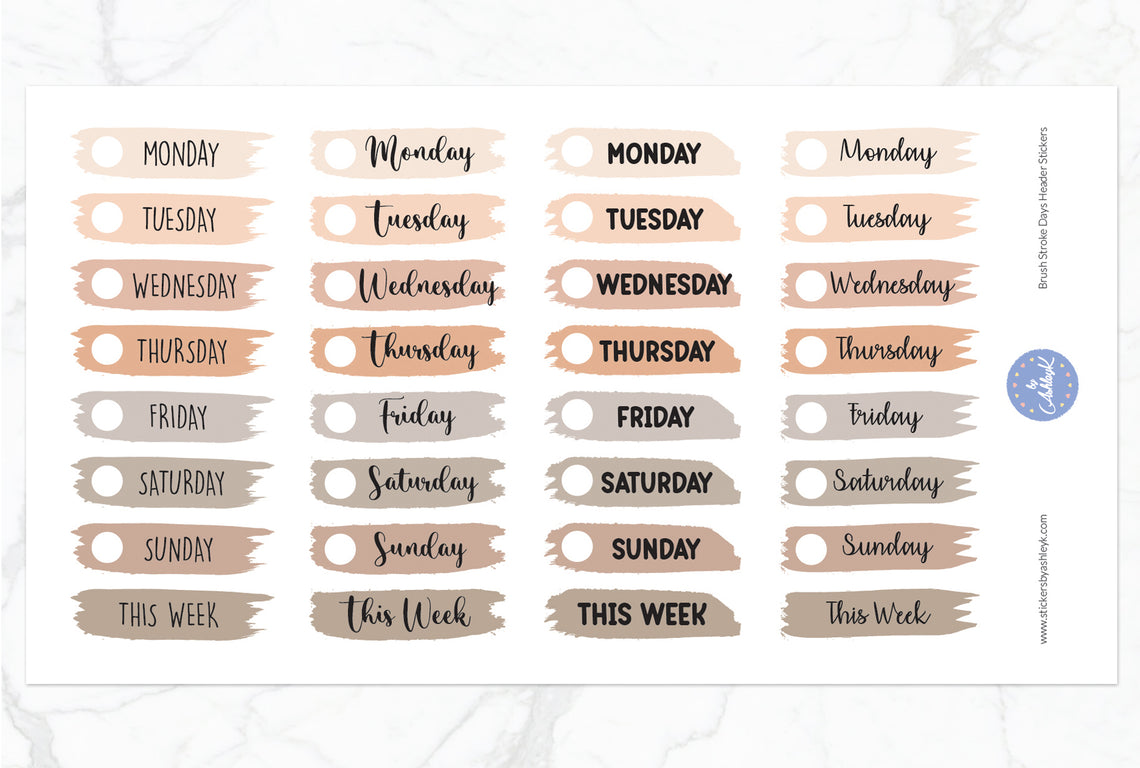 Brush Stroke Days Header Stickers - Beige Neutral