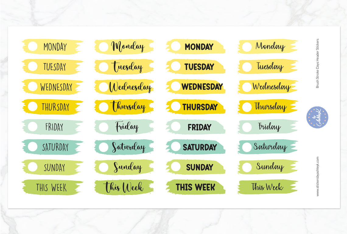 Brush Stroke Days Header Stickers - Lemon&Lime