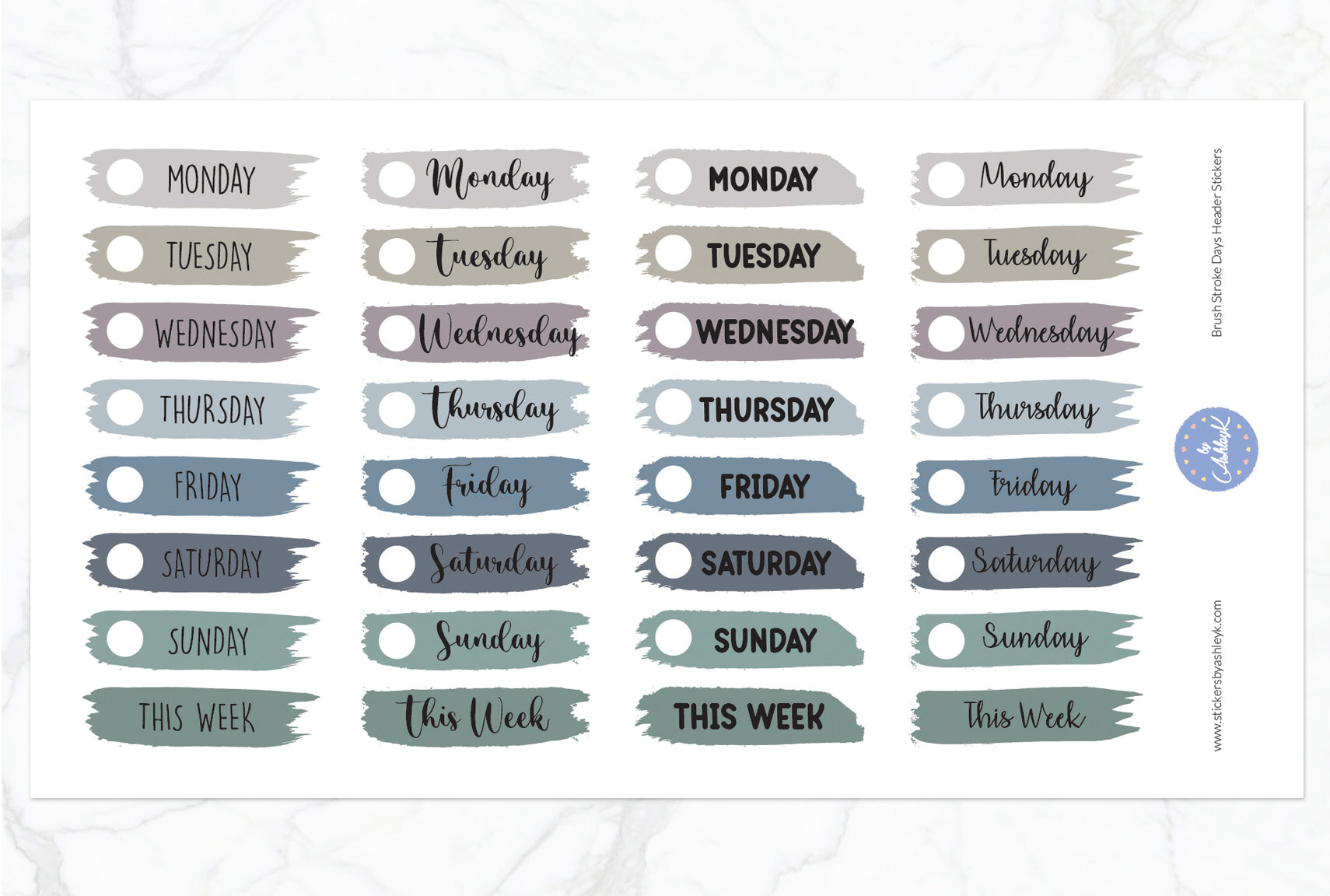 Brush Stroke Days Header Stickers - Modern Neutral