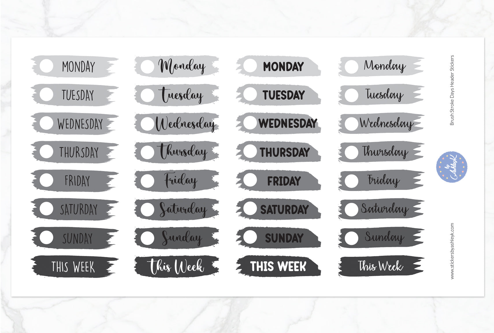 Brush Stroke Days Header Stickers - Monochrome