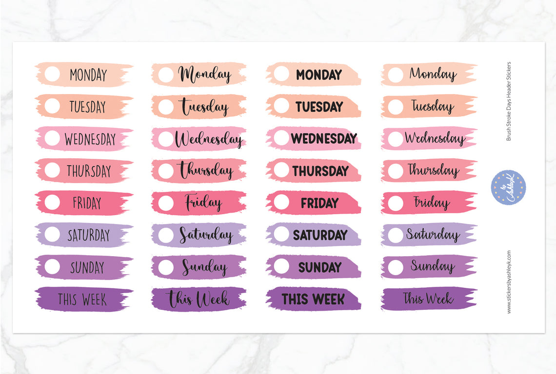 Brush Stroke Days Header Stickers - Raspberry