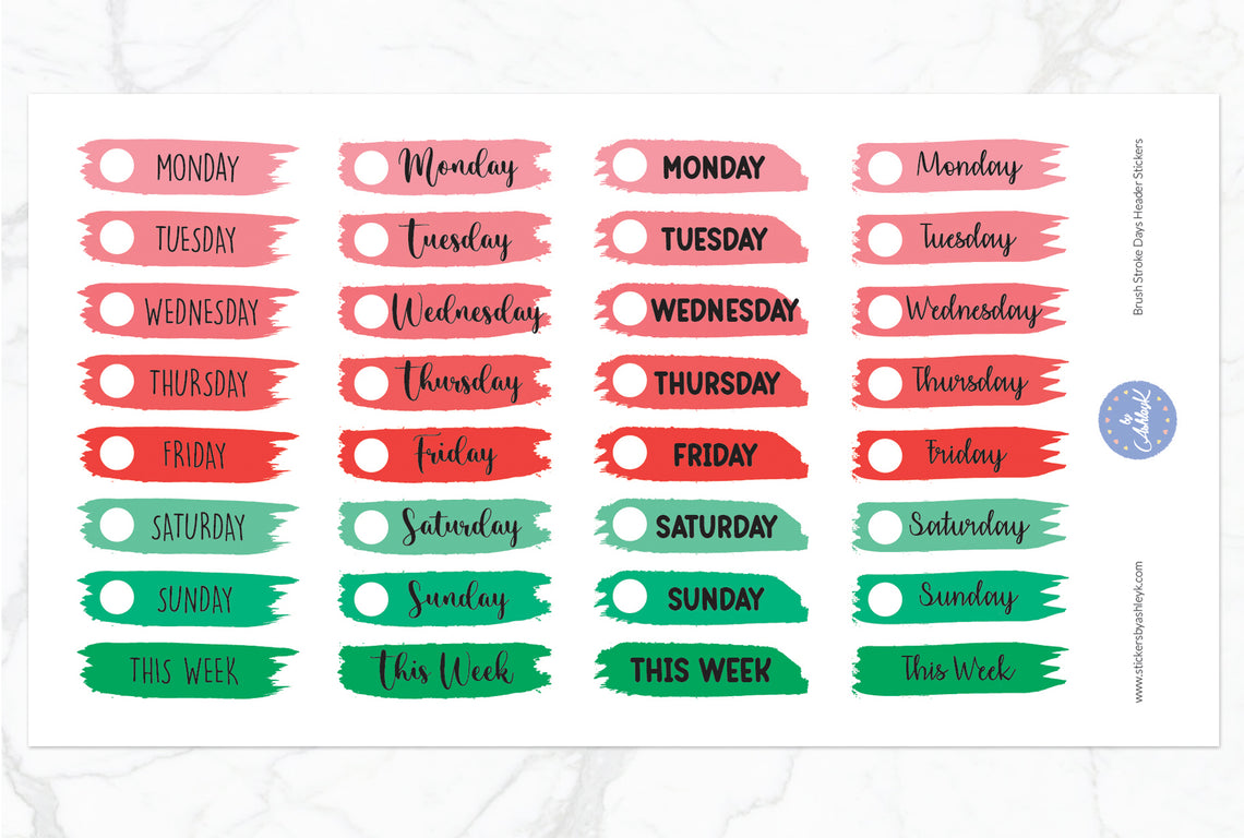 Brush Stroke Days Header Stickers - Watermelon