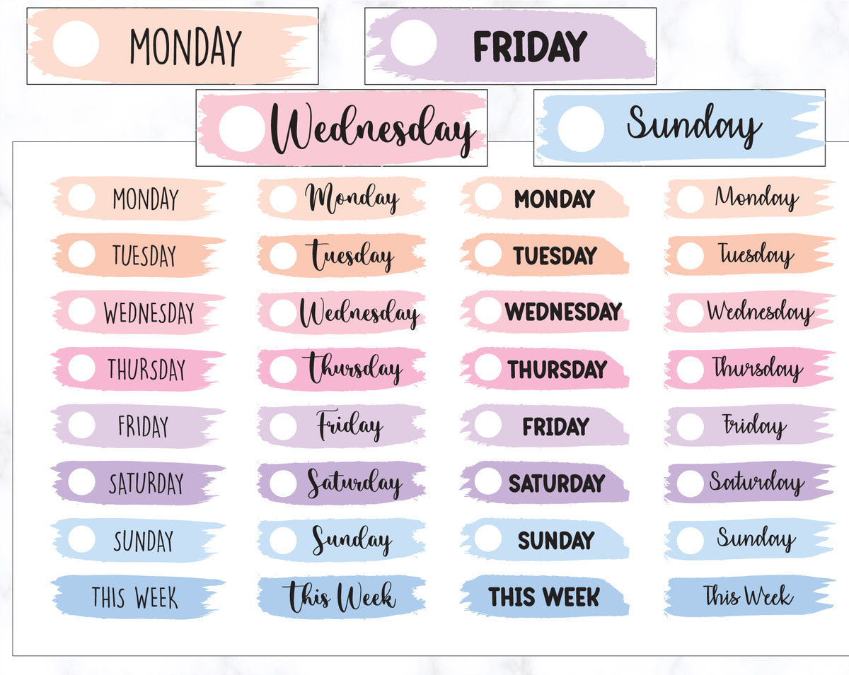 Pink Week Day Headers for Bullet Journal Sticker Pack Sticker for Sale by  stickerspickers