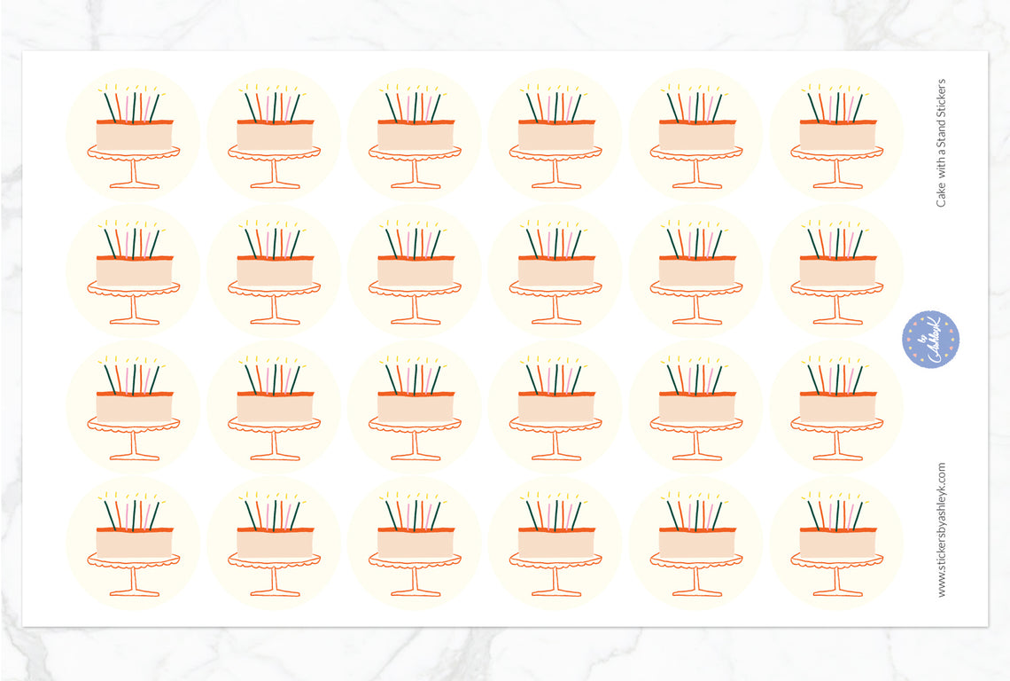 Cake with a Stand Birthday Packaging Round Stickers - 28 mm Diameter